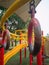 Empty worn and old monkey bars in the park. Healthy outdoor activity for kids. Sport for young children