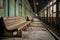 empty, worn out wooden train station benches