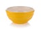 Empty yellow ceramic bowl on white background