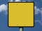 Empty yellow square traffic road sign raster image with aluminum pole detail