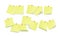 Empty yellow stickers with space for text or message stuck by clip to wall. reminder board. Vector