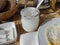 Empty yoghurt pot on a traditional Moroccan breakfast table