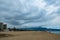 Empuriabrava spanish town beach with cloudy sky Landscape of the catalan town in the Costa Brava region known for its canals and