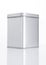 Emty tea steel container jar on white background