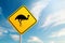 Emus australian wildlife road sign with blue sky and cloud background