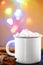 Enamel White Coffee Mug Cup of Cocoa Hot Drink Beverage with Marshmallow