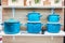 Enameled kitchen stock pots in store