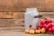 Enamelware milk churn and vegetables.