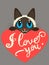 Enamored Siamese Cat With Heart And Text I Love You