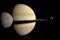 Enceladus satellite orbiting around the Saturn planet together to Mimas
