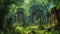 Enchanted Ancient Forest Ruins with Lush Greenery and Mystical Atmosphere