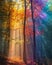 Enchanted Autumn Forest with Sunrays