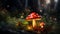 Enchanted bioluminescent mushroom in mystical wizard forest with magical ambiance and ethereal glow
