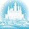 Enchanted castle in frozen forest. Happy New Year and Merry Christmas vector illustration