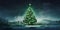 Enchanted Christmas Eve with Luminous Tree and Snowfall. Generative ai