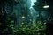 The Enchanted Cybernetic Steel Forest with Green Artificial Leaves, Generative AI