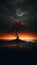 Enchanted Dreams: A Sunset on a Lone Tree Beach, with a Three-Ta