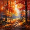 Enchanted Ember: A mesmerizing dance of autumn leaves sets a mystical forest ablaze with vibrant shades of red and