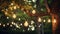 Enchanted Evening: Decorative String Lights Adorning Garden Trees. Generative ai