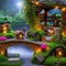 An enchanted fairy garden with fairy houses, miniature bridges, and twinkling fairy lights5, Generative AI