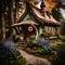 Enchanted Forest Dwelling: Illustration of a Fairytale Princess\\\'s Cottage in the Woods