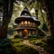 Enchanted Forest Dwelling: Illustration of a Fairytale Princess\\\'s Cottage in the Woods