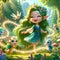 Enchanted Forest Frolic: Young Elf Girl with Magical Creatures