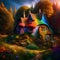 Enchanted Forest Haven: A multicolored Fairy Tale Cottage