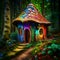 Enchanted Forest Haven: A multicolored Fairy Tale Cottage mushroom-shaped