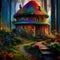 Enchanted Forest Haven: A multicolored Fairy Tale Cottage mushroom-shaped