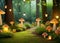 Enchanted forest with mushrooms and fairy lanterns