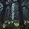 An enchanted forest pattern with magical creatures. AI-Generated.