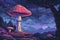 Enchanted Forest Pixel Art with Giant Mushrooms Under Starry Night Sky