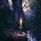 Enchanted forest scene with burning candle, hinting at occult mysteries