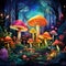Enchanted Forest with Vibrant and Fantastical Mushrooms