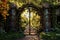 Enchanted Garden Gates: magical panorama of ornate garden gates entwined with colorful vines