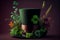 An Enchanted Garden on a Hat. Generative AI. A Leprechaun Hat with Lush Flowers for St. Patrick\\\'s Day.