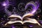 Enchanted Grimoire: Magical Open Book with Dark Magic Spell Manifesting from Its Pages, Inky Tendrils Swirling Upwards
