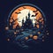 Enchanted Halloween castle in the forest A spooky pumpkin full of energy