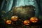 Enchanted Halloween Delight Forest Pumpkins in Captivating Design. created with Generative AI