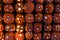 Enchanted Halloween Wall of Glowing Jack-o\\\'-Lantern Pumpkins with Carved Starry Designs