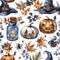 Enchanted Halloween Watercolor Set with Pumpkins and Witchcraft Motifs