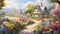 Enchanted Haven: A Charming Cottage Garden Overflowing with Blooms, a Tapestry of Nature\\\'s Delight - AI Generative