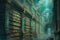 Enchanted Library Halls with Ancient Emerald-Bound Tomes