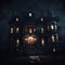 Enchanted Midnight: Creepy Manor Amidst a Dark Knight. Created using Ai