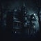 Enchanted Midnight: Creepy Manor Amidst a Dark Knight. Created using Ai