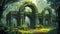 Enchanted Moss-covered Ruin In Ancient Forest: A Junglepunk Painting Of Biblical Grandeur