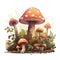 Enchanted Mushroom Forest Cartoon on White Background for Invitations and Posters.