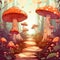 Enchanted Mushroom Forest Cartoon on White Background. Perfect for Invitations and Posters.