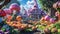 Enchanted mushroom village in a fantasy forest